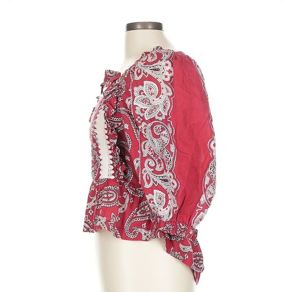 SEA New York Red Paisley Bandana Embroidered Open Back Theodora Top Size L - Picture 10 of 10